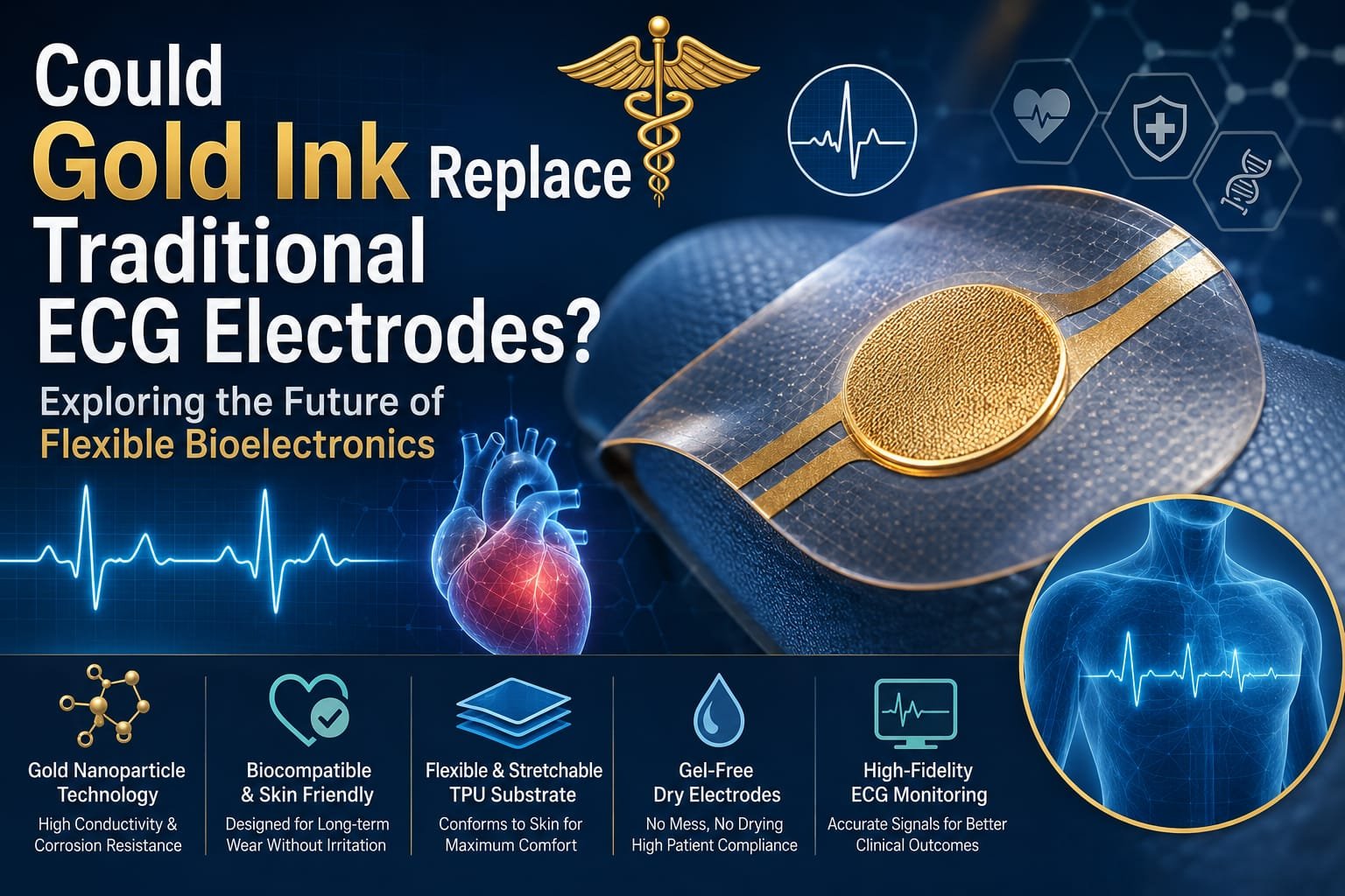wearable easy to move Gold ink printed ecg diode